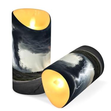 Imagem de ATTX Pacote com 2 velas pretas Tornado sem chama – 7,6 cm x 9,9 cm LED pilar velas com controle remoto e temporizador para casa, casamento, decoração de acampamento #440