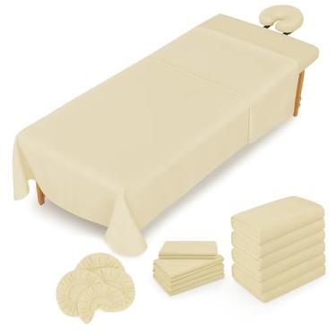 Imagem de Conjunto de lençóis de mesa de massagem – Conjunto de 3 peças e 4, lençóis de microfibra para spa, capa de cama de massagem com sensação de algodão, resistente a rugas e óleo, acessórios macios para