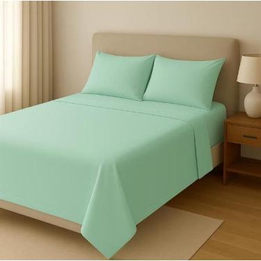 Imagem de Jogo Lençol Casal 3 Peças 100 Algodão Ref.6 - Casa Fernando, Verde Agu