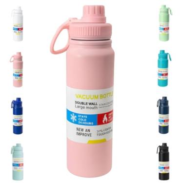 Imagem de Garrafa Térmica 800ML - Duplamente Isolada a Vácuo, Aço Inox, Base Emborrachada, Mantém sua Bebida Gelada ou Quente (ROSA CLARO)