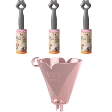 Imagem de Kit com 1 Suporte de Filtro de Café Rosa 103 + 3 Rolo Adesivo Tira Pelos Pet