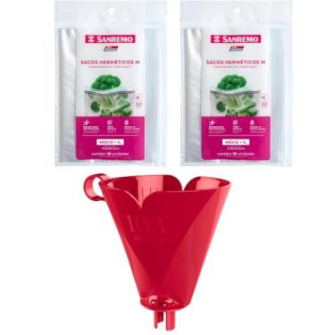 Imagem de Conjunto de 1 Suporte para Filtro de Café 103 Vermelho + 2 Pct com 10 Unidade de Saco Hermetico de 1 Litro