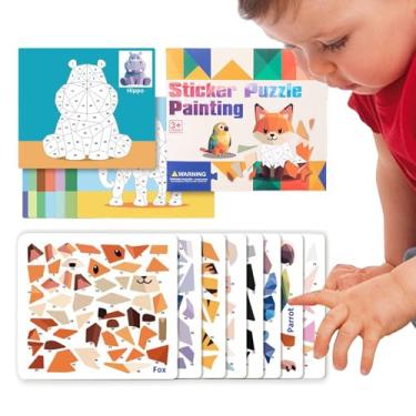 Imagem de Pintura por adesivo | Arte adesiva de aprendizagem de animais de desenho animado 3D, brinquedos educativos de animais de desenho animado, jogos de aprendizagem de veículos para pré-escola, jardim de