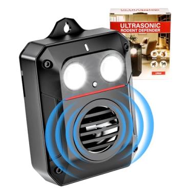 Imagem de Repelente ultrassônico de roedores para motores de carros, repelente de mouse sônico com lanterna e sensor, à prova d'água operado por bateria para carros, contra rato, esquilo, gambá, morcego, gatos