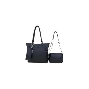 Imagem de Kit 3 Peças Bolsa Feminina Estilo Tote, Couro Sintético, Branca com Alça Caramelo, Bolsa Grande 43x30x11cm, Bolsa Média Transversal, Necessaire