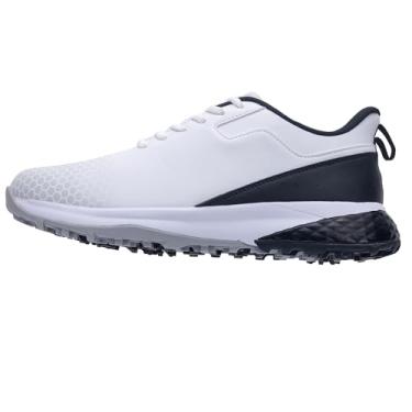 Imagem de NRNHI Tênis de golfe masculino profissional para atividades ao ar livre, leve, antiderrapante, para caminhada, golfe, tamanho 38-46, Branco/preto, 38