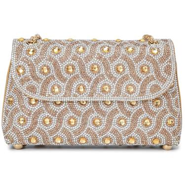 Imagem de BBTT.ful Bolsa De Mão Feminina Com Strass E Glitter, Ombro Pequena Elegante Corrente (Dourada)