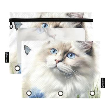 Imagem de GAIGEO Bolsa de lápis para meninos para fichário de 3 anéis, fichário com zíper, bolsas para canetas, escola, pastas transparentes, bolsos fofos, gatos, 25 x 18 cm, 2 pacotes