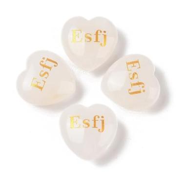 Imagem de Estatuetas MBTI de cristal de quartzo natural com gravação de coração estátuas com cristais de cura para decoração de mesa de escritório em casa, 30 x 30 x 12,5 ~ 13 mm