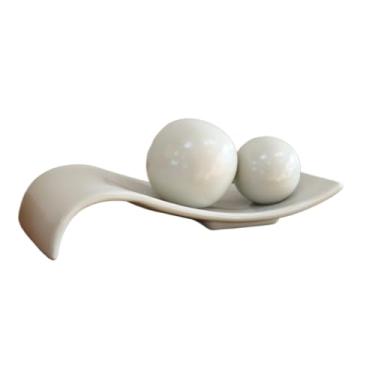 Imagem de Centro De Mesa Em Cerâmica-Decoração para sala, quarto, rack, aparador, escritório, enfeite, esfera, mesa(Off White)