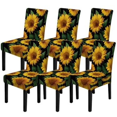 Imagem de FOREVER QUEEN 6 capas de cadeira clássicas de inverno para cadeira de inverno, protetor de alce, árvore de Natal, floco de neve, capas laváveis para casa, cozinha, hotel (girassóis)
