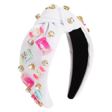 Imagem de Gmmidea Tiara feminina com nó de doce, fofo, arco-íris, pirulito, cupcake, faixa de cabelo com contas, nó largo, faixa de cabelo de aniversário, acessórios de cabelo doce doce