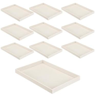 Imagem de Quelay Exibição de bandeja de joias empilhável de veludo, bandeja organizadora de joias, pulseira, anel, colar, organizador de colar, prato vazio para gavetas e bancada (bege, 10 peças)