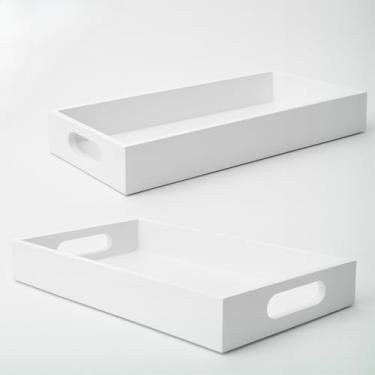 Imagem de Kit 2 Bandejas Organizadoras Retangulares Decorativas em MDF Branco para Cozinha Banheiro e Quarto