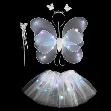 Imagem de Kit Fantasia Asa Led Borboleta Infantil Com Saia Tule - Bimport, Branc