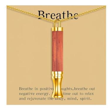 Imagem de BOLAGTIER Colar de respiração consciente: pingente de madeira natural para alívio da ansiedade e ajuda a parar de fumar, pingente sensorial de aço inoxidável para acalmar sua mente, Medium, Aço