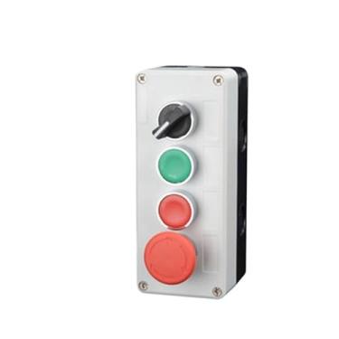 Imagem de BCMCBV XB2 Botão de metal caixa de controle Start Stop Símbolo de identificação industrial auto reset interruptor de parada circular de emergência (4 furos)