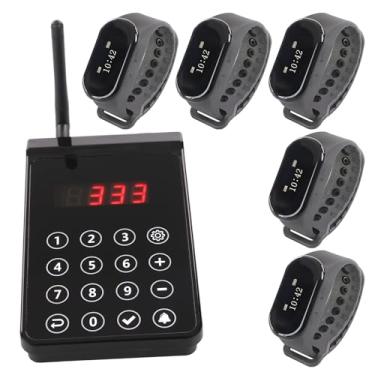 Imagem de LOUKIENE Sistema sem fio para restaurante pager, 5 receptores de relógio de pulso, 1 transmissor, sistema de chamada de garçom de chef, servidores para hotel, cozinha, bar, café, clínica, hospital