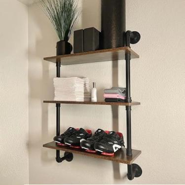 Imagem de pcagfaajmh Prateleiras flutuantes de parede, placa de prancha rústica e suporte de metal, prateleira organizadora de estante suspensa para banheiro, cozinha, sala de estar, quarto (120 x 25 x 65 cm