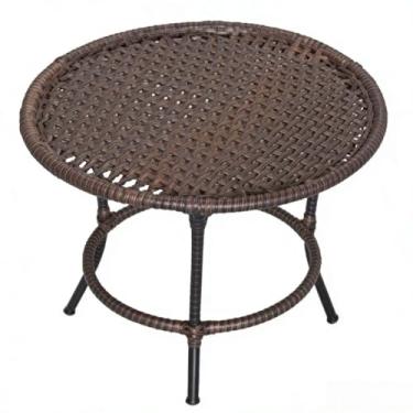 Imagem de Mesa De Centro Redonda Junco Sintético Chocolate Resistente,Para Sala, Jardim, Terraço,Ideal para Moradores de Casas