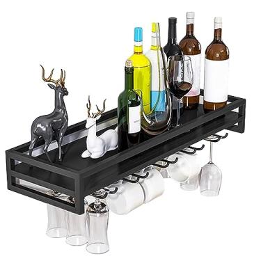 Imagem de Suporte de parede flutuante para vinho – Suporte industrial para armazenamento de taça de vinho, comprimento 60/80/100 cm, exibição de taças para cozinha, preto/branco/dourado, prateleira de exibição