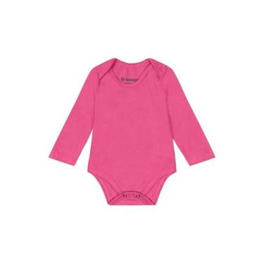 Imagem de Body bebê unissex manga longa em cotton Brandili-Rosa, P, Rosa