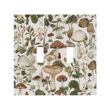 Imagem de Placa de parede retrô com padrão de flor de cogumelo duplo interruptor decorativo placa de tomada elétrica adequada para banheiro, cozinha, sala de estar, quarto