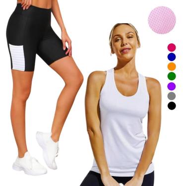 Imagem de Camiseta REGATA DRY Tecido Furadinho + SHORT LEG Legging COM BOLSOS Conjunto Fitness 634-Feminino