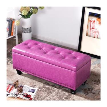 Imagem de Sapateira banco multifuncional longo trocador de sapato banco de porta de sofá doméstico retangular cor sólida banco de entrada porta de entrada trocador de sapatos banco de sapato porta frontal (rosa