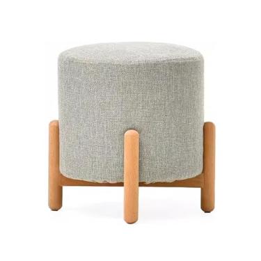 Imagem de Banqueta redonda para sofá, descanso de pé de tecido acolchoado com pernas de madeira, banquinho pequeno para sala de estar, cor cinza, apoio para os pés versátil para conforto e estilo