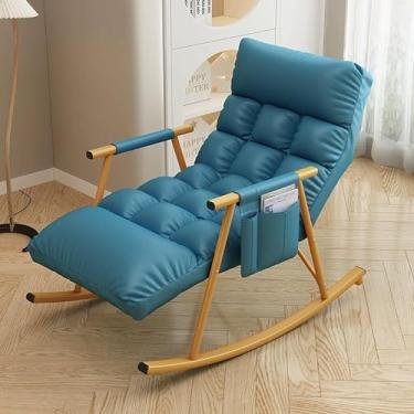 Imagem de Cadeira de balanço moderna para quarto, confortável para sala de estar, cadeira de jardim com apoios de braços, cadeira de balanço de acampamento respirável para uso interno, cadeira ergonômica (azul