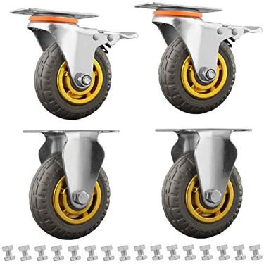 Imagem de Rodas de rodízio resistentes 4 peças - Rodas giratórias de borracha de 7,6 cm com capacidade de carga de 600 kg para bancada de trabalho, carrinho e substituição de máquina - Passos de pneu duráveis