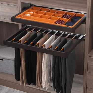 Imagem de Suporte retrátil para calças e cabide - Organizador de armário para calças, casacos e toalhas - Solução de armazenamento de guarda-roupa ajustável para jeans e roupas (laranja)