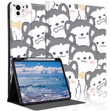 Imagem de Idocolors Linda capa Husky Dog para iPad de 10,2 polegadas 2019/2020/2021 (7ª/8ª/9ª geração) com suporte de lápis, capa traseira de couro TPU macio para despertar/hibernar automática para mulheres e