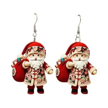Imagem de Brincos Femininos Fofos De Acrílico Com Pingente Plano 2D De Papai Noe