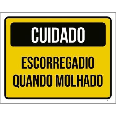 Imagem de Kit 3 Placa Acm Escorregadio Quando Molhado 18X23 Branco - Sinalizo