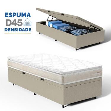 Imagem de Cama Box Baú com Colchão de Espuma D45 Pillow Top Ortopédico Domo Solteiro 88cm