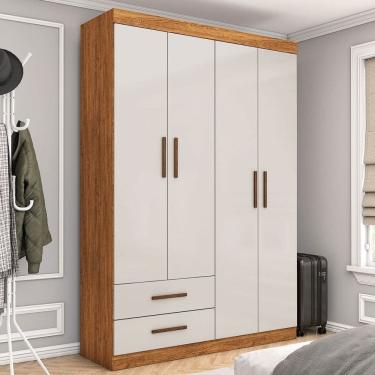 Imagem de Guarda-Roupa Solteiro Solo 4 Portas 2 Gavetas Cinamomo/Off White - Pnr Móveis