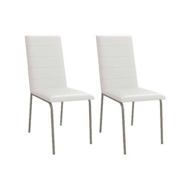 Imagem de Cadeira De Cozinha Amsterdã 2c091 Aço Kit 2 Uni Niquel-courano Branco - Kappesberg