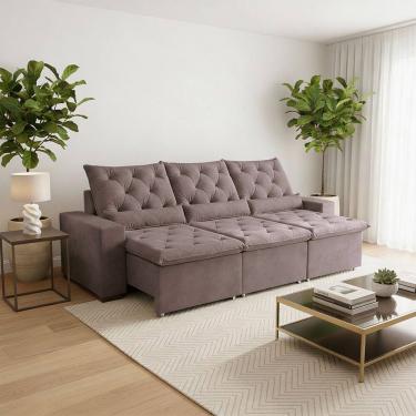 Imagem de Sofá Retrátil 2.30m Soft Conforto Elevado Suede Delicado e Reclinável Mega Acolhedor Milão Bege