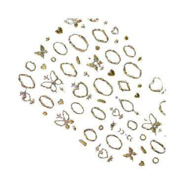 Imagem de Adesivo De Unha 5D Floral Preto E Branco Com Pétalas Douradas Transpar