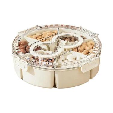 Imagem de Bandeja De Servir Rotativa Transparente Com Divisórias, Tampa E Alça, 