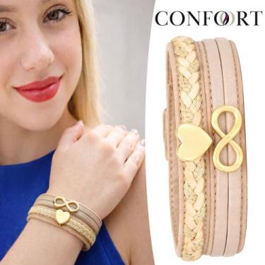 Imagem de Pulseira de Couro Feminina Ajustável Símbolo do Infinito e Coração Amo