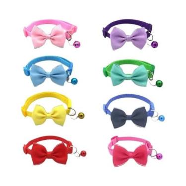 Imagem de Coleira Ajustável De Cor Sólida Para Gatos Com Laço E Sino, Fivela De 