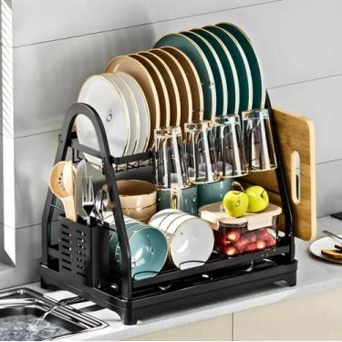 Imagem de Escorredor De Louça Inox Organizador Preto C/ Bandeja - Genérico