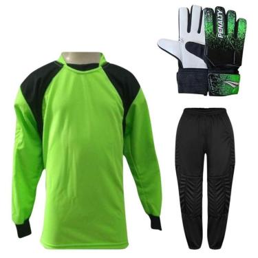 Imagem de Kit de Goleiro Infantil Camisa + Calça Acolchoada + Luva-Unissex