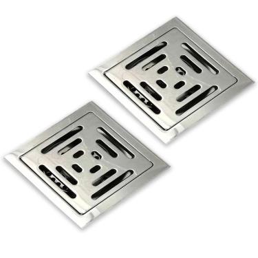 Imagem de Ralo Inox 10X10 Anti Odor Kit 2 Uni Anti Retorno Varanda Lavabo Banheiro Insetos Removivel Alta Vazao