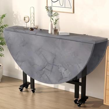 Imagem de Mesa de cozinha dobrável de folhas redondas sobre rodas - Mesa de jantar dobrável versátil - Mesa de jantar com extensão para economia de espaço, Grå, 120 cm/47,2 pol