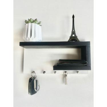 Imagem de Porta Chaves em Mdf Organizador Decoração para Casa com Buchas e Parafusos Branco e Preto OEM