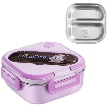 Imagem de Kit Lancheira Escolar Infantil Térmica com Marmita Inox Bento Box Antivazamento Reutilizável com Divisórias Lilas